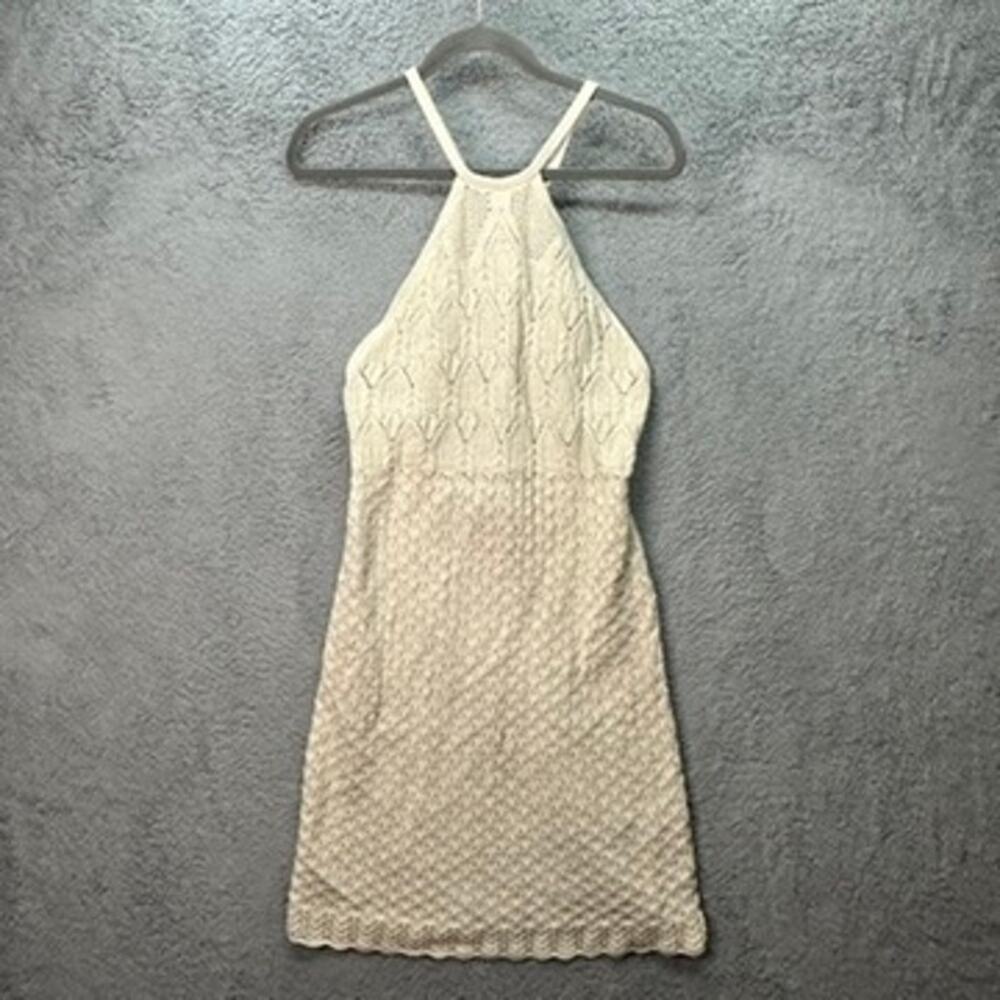 ba&sh Women's Size 3 Cream Crochet Knit Dress Halter Top Cross Straps Summer